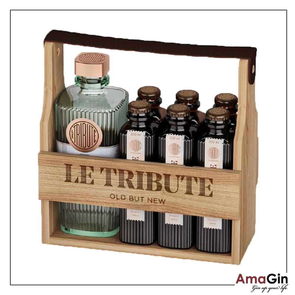 Le Tribute Gin Set mit Tonic Water in Holzkiste